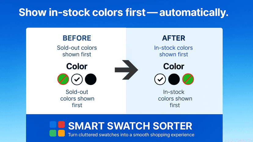 Product swatches shown before and after sorting