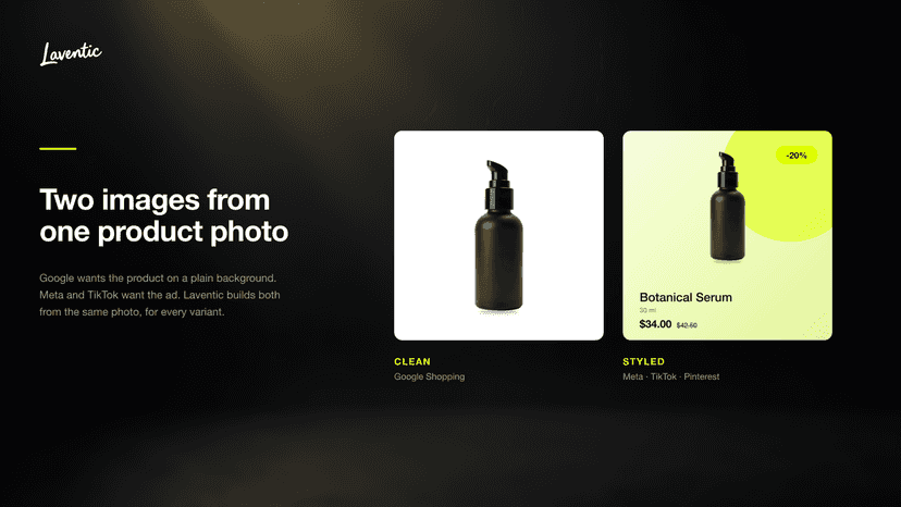 The same product shown as a plain feed image and as an ad