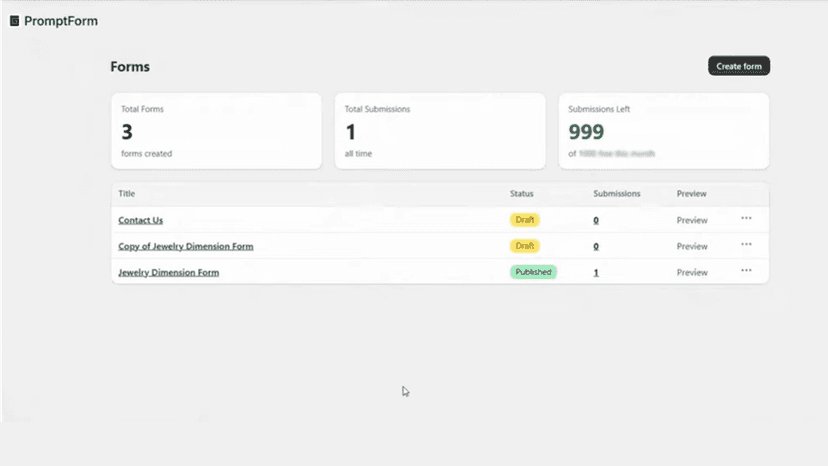Prompt form Dashboard