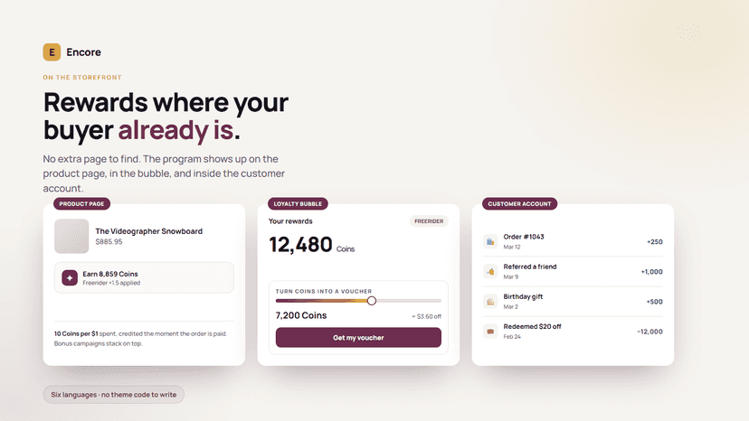 Loyalty on the product page, in the bubble and customer account