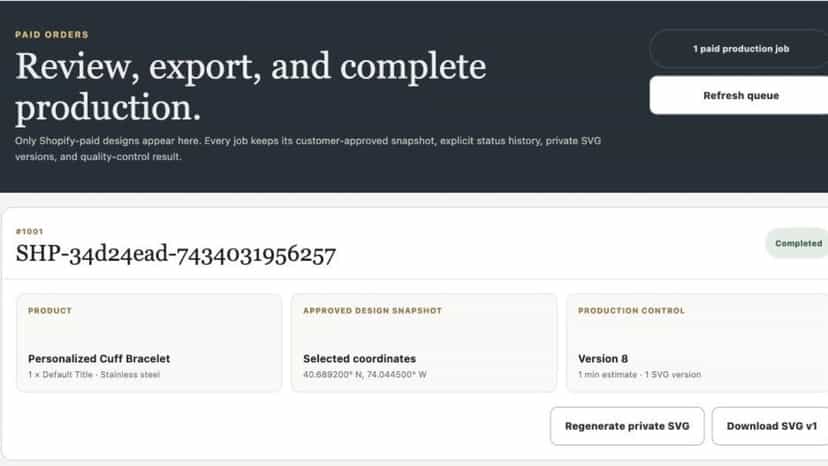 Paid design production queue and SVG quality checks