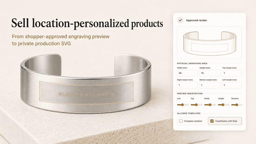 Bracelet engraving preview with calibration controls