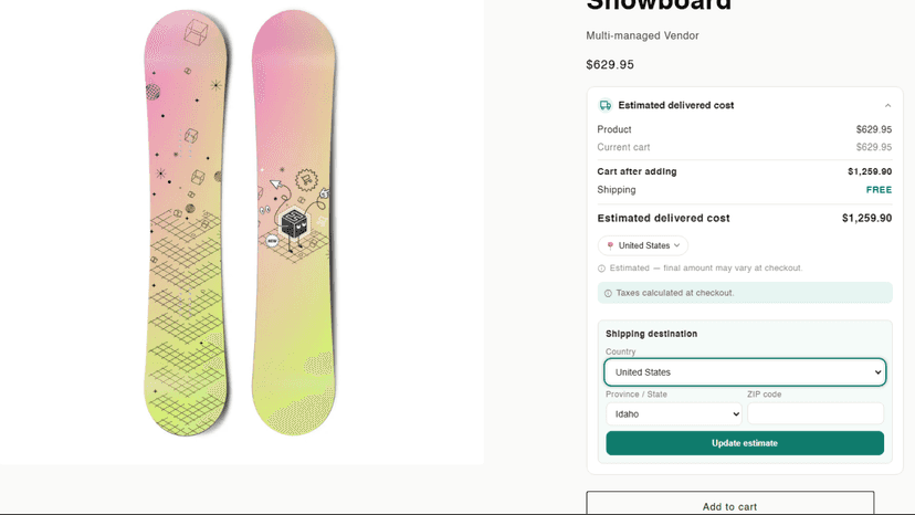 Product page showing estimated delivered cost