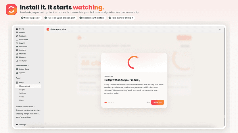 Welcome tour: Retry watches every paid order for leaks