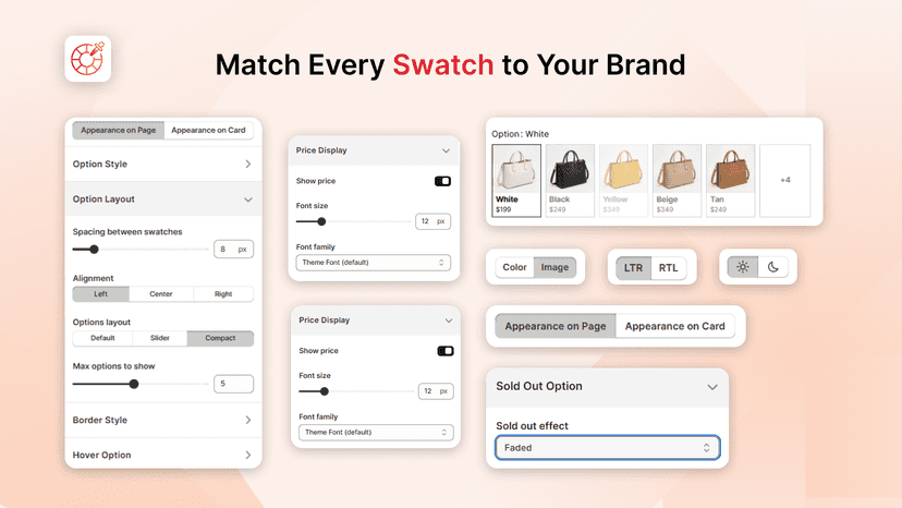 Customizable color swatch settings for variant picker