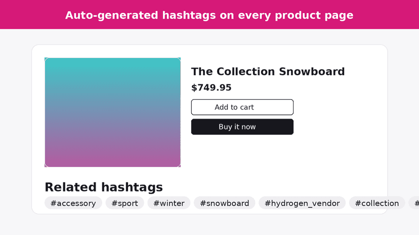ZETA HASHTAG hashtag block on a product page