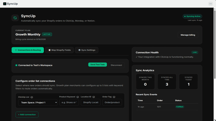 Configure connections for ClickUp, Monday.com, and Notion easily