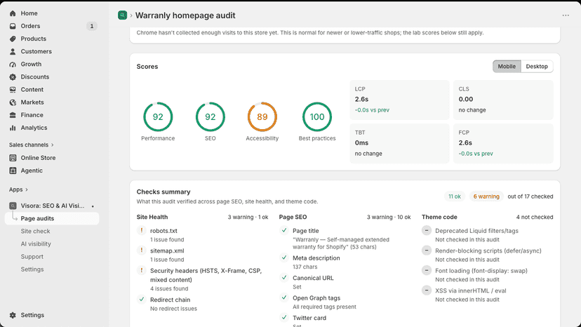 Real-visitor Core Web Vitals, phone and desktop, plus scores