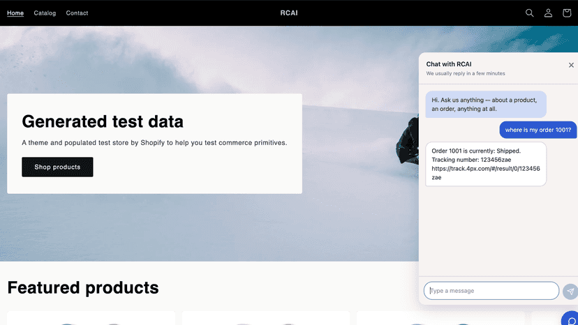 Chat widget on a storefront answering an order status question