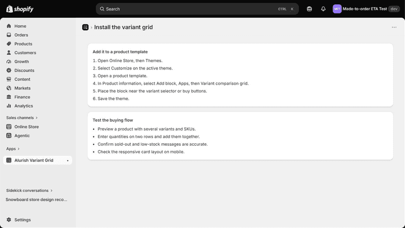 Step-by-step installation and buying-flow instructions