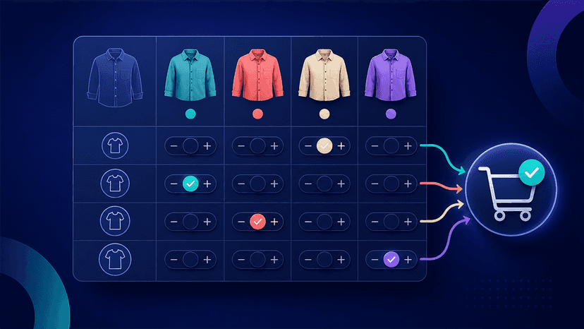 Product variants organized in a grid and added to one cart