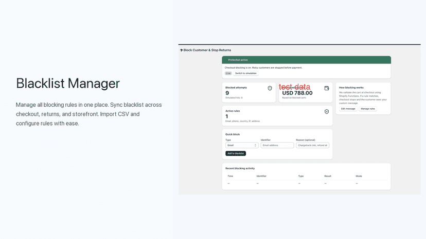 Block Customer Blacklist Management Interface