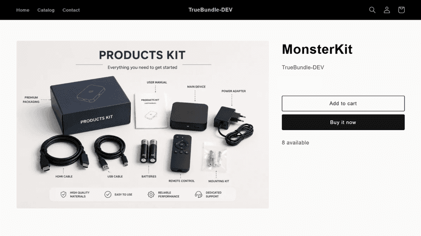 Storefront product page showing true bundle availability