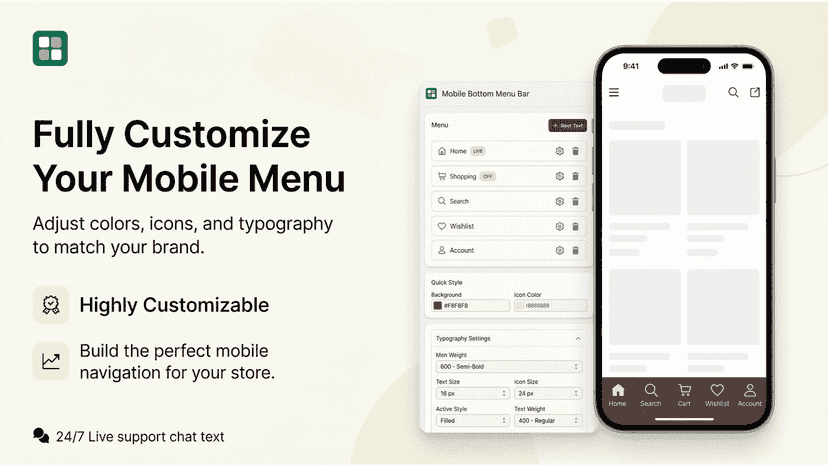 Mobile Bottom Menu Bar customize feature