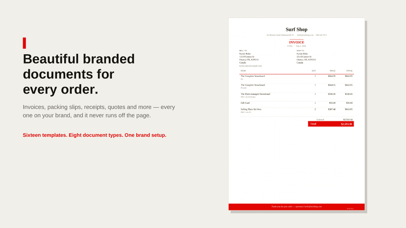Beautiful branded documents for every order.