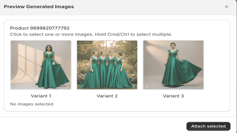 Preview generated images and attach to product