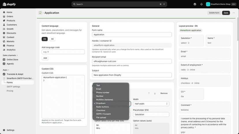 Smartform Formbuilder