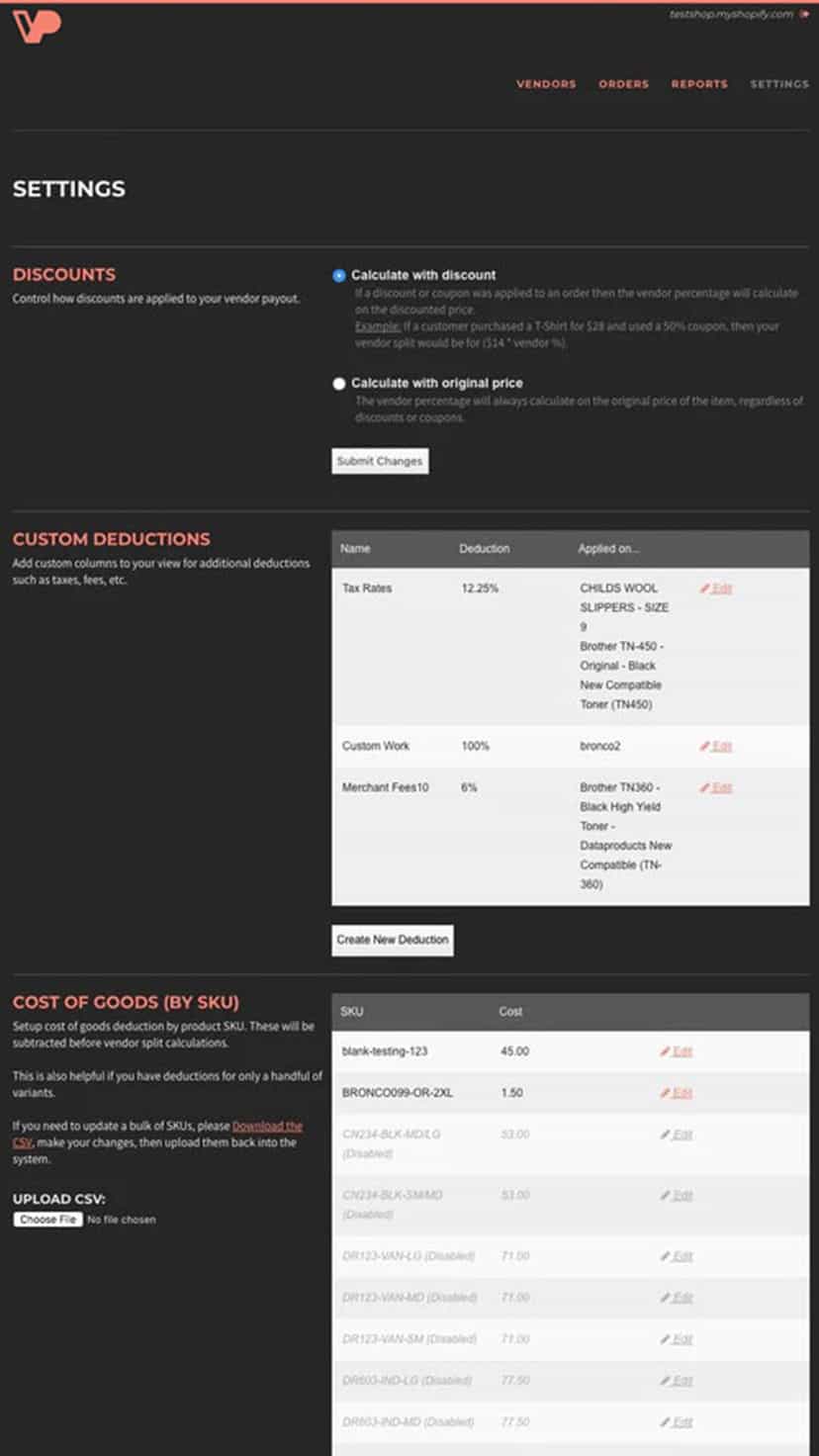settings page