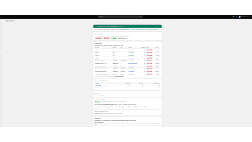 Stock Sentinel inventory health dashboard and attention summary