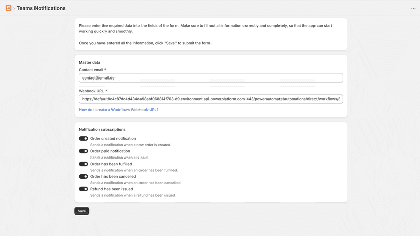 App form where you configure everything