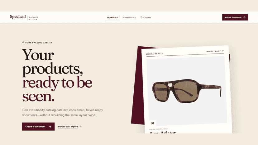 Create branded product documents from the SpecLeaf workbench.