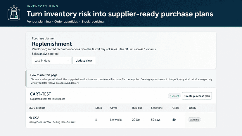 Replenishment with supplier purchase plan recommendations.