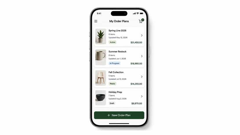 Customer mobile view of saved wholesale order plans