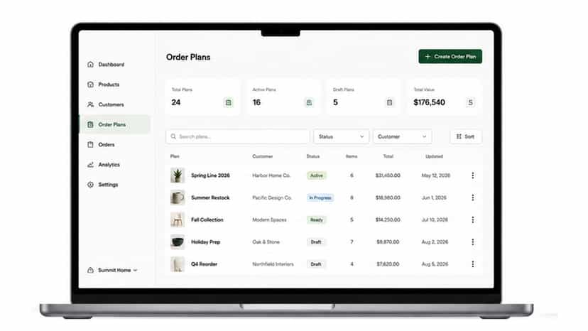 Merchant dashboard for managing wholesale customer order plans