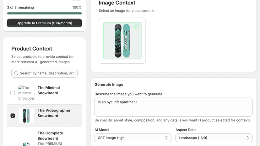 Kopi AI allows you to create product images using your products