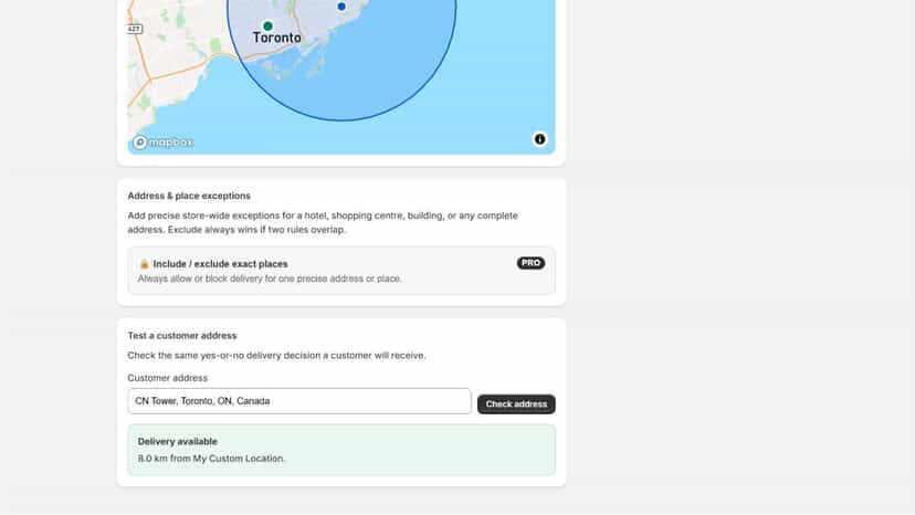 Address test confirming local delivery is available