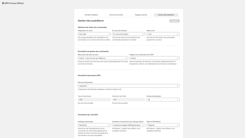 Paramétrage des options utilisateurs