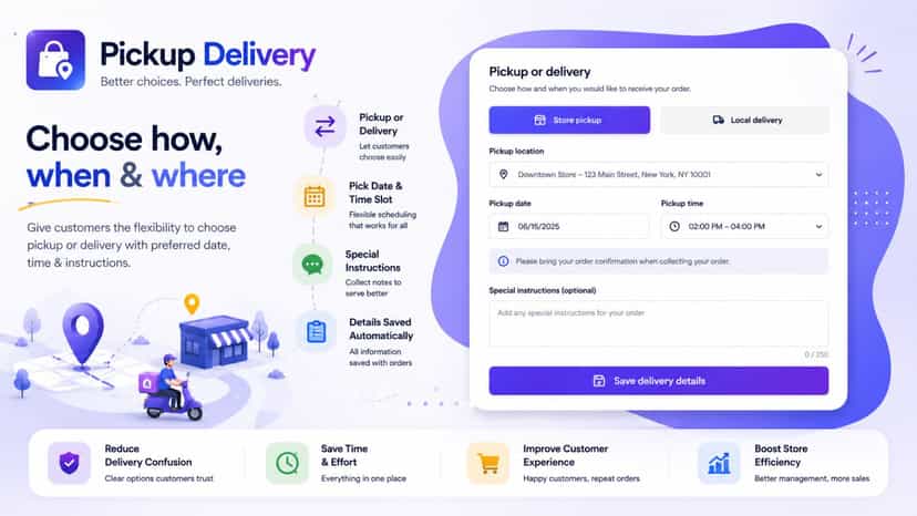 Pickup and delivery selector with scheduling options