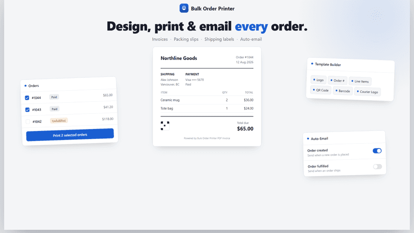 Bulk PDF invoice printing and auto-email for Shopify orders