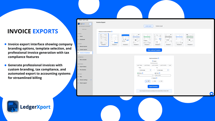 Generate professional invoices with company branding