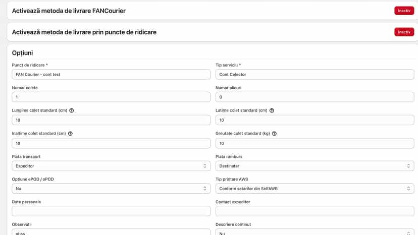 CurieRO Shopify, FAN Courier, Cargus, Sameday, GLS, DPD, curieri