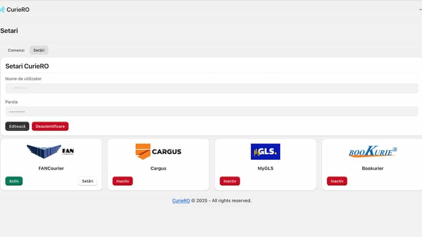 CurieRO Shopify, FAN Courier, Cargus, Sameday, GLS, DPD, curieri