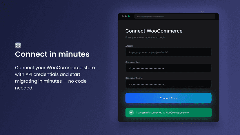 Woocommerce migration in minutes