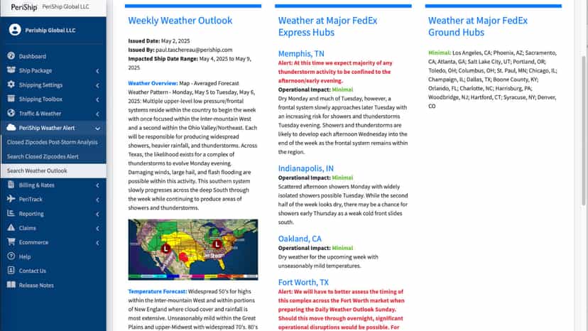 Detailed weather forecasts for transit hubs/distribution centers