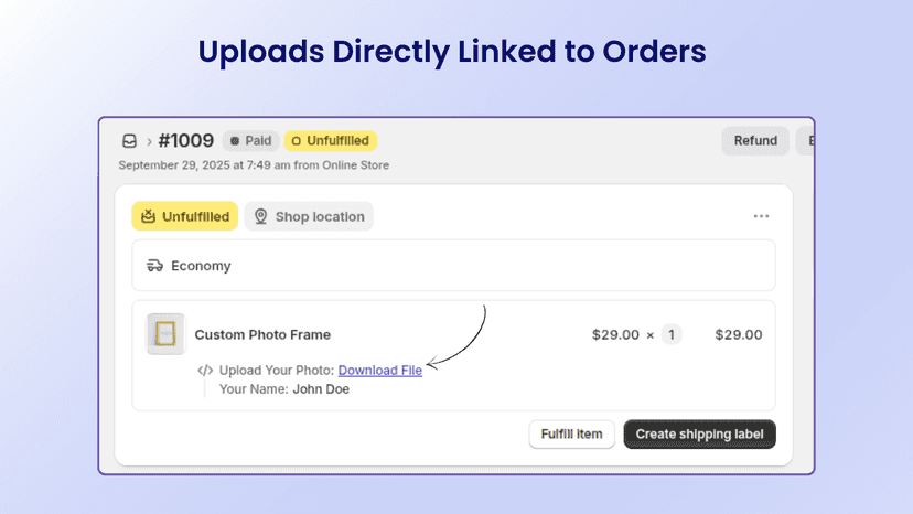 Uploads directly linked with orders
