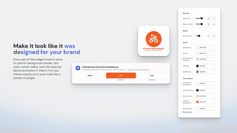 Widget color and style settings, shown matching a store's brand