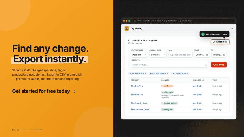 Find any change, export instantly