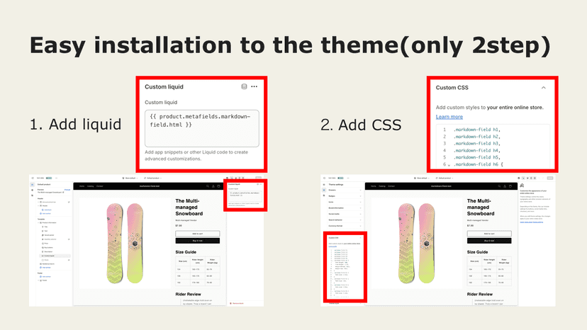 Easy installation to the theme(only 2step)
