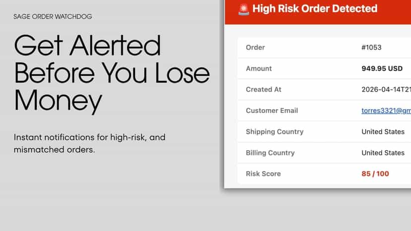 Fraud alert email notifying merchant of high risk order