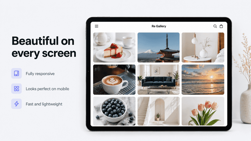 Responsive image gallery displayed on a tablet storefront