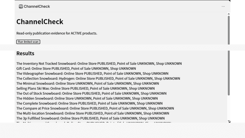Observed product publication states from a read-only scan