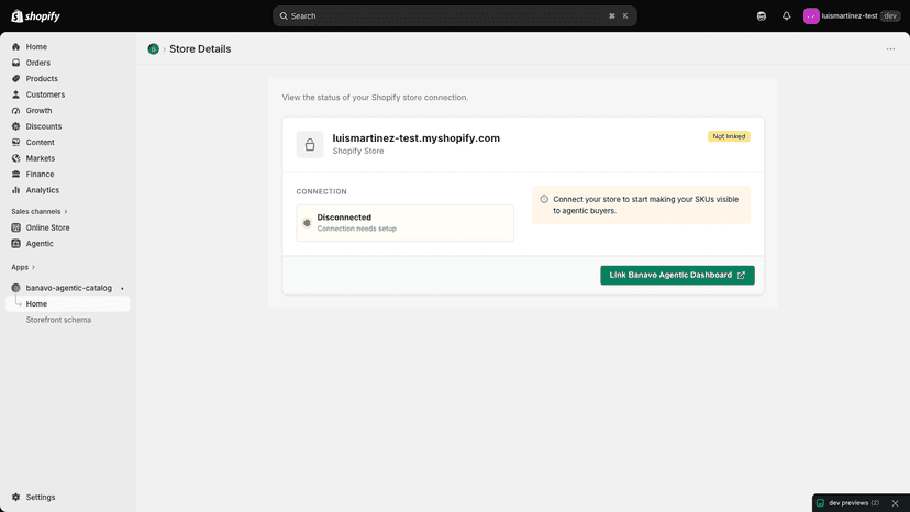 Store Details page showing Banavo organization connection status