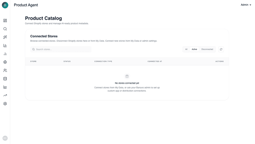 Banavo Agentic Catalog dashboard after store is linked