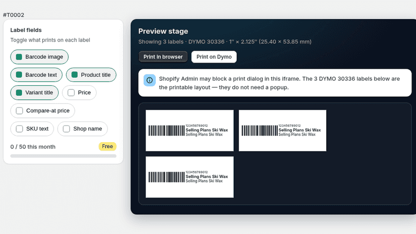 Label preview with barcodes