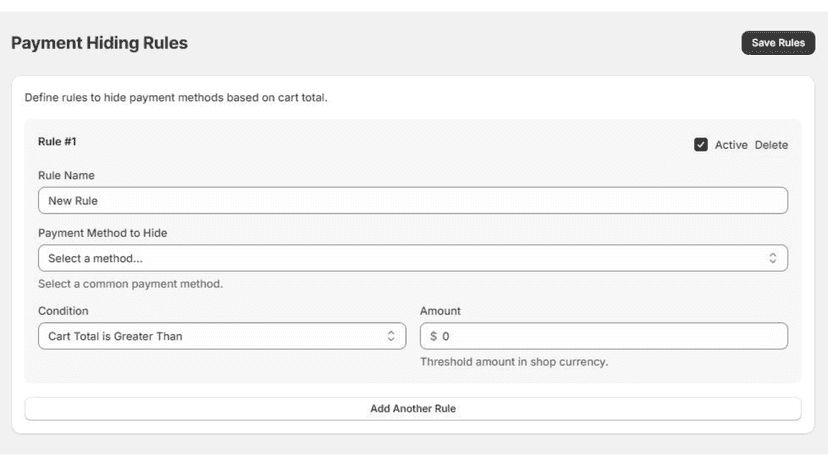 Payment rules options.