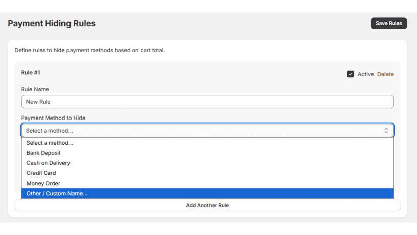 Payment rules options.